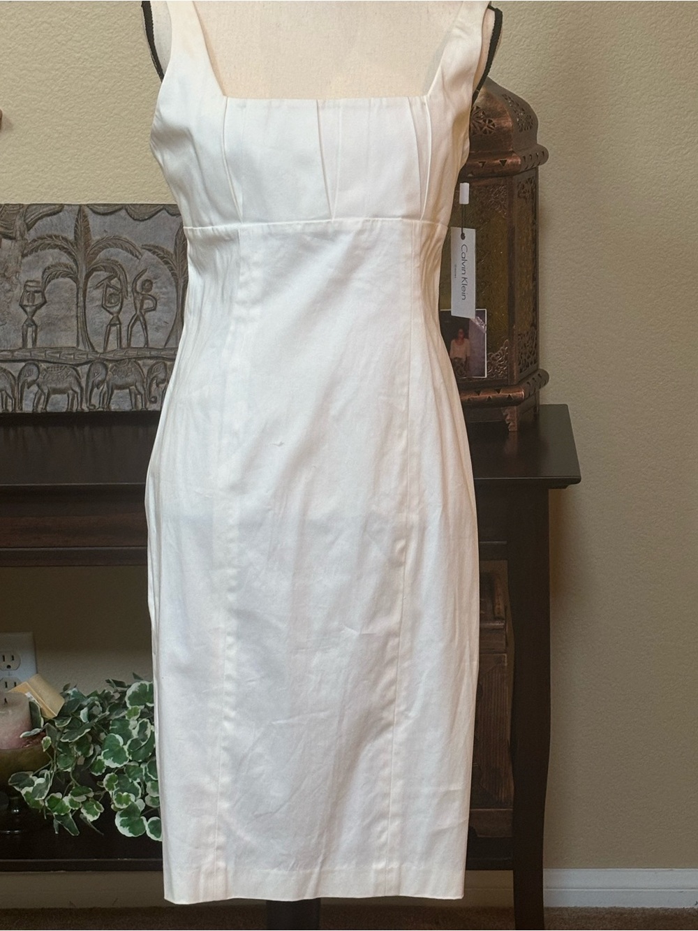 Calvin Klein White Square Neck Midi Sheath Dress
